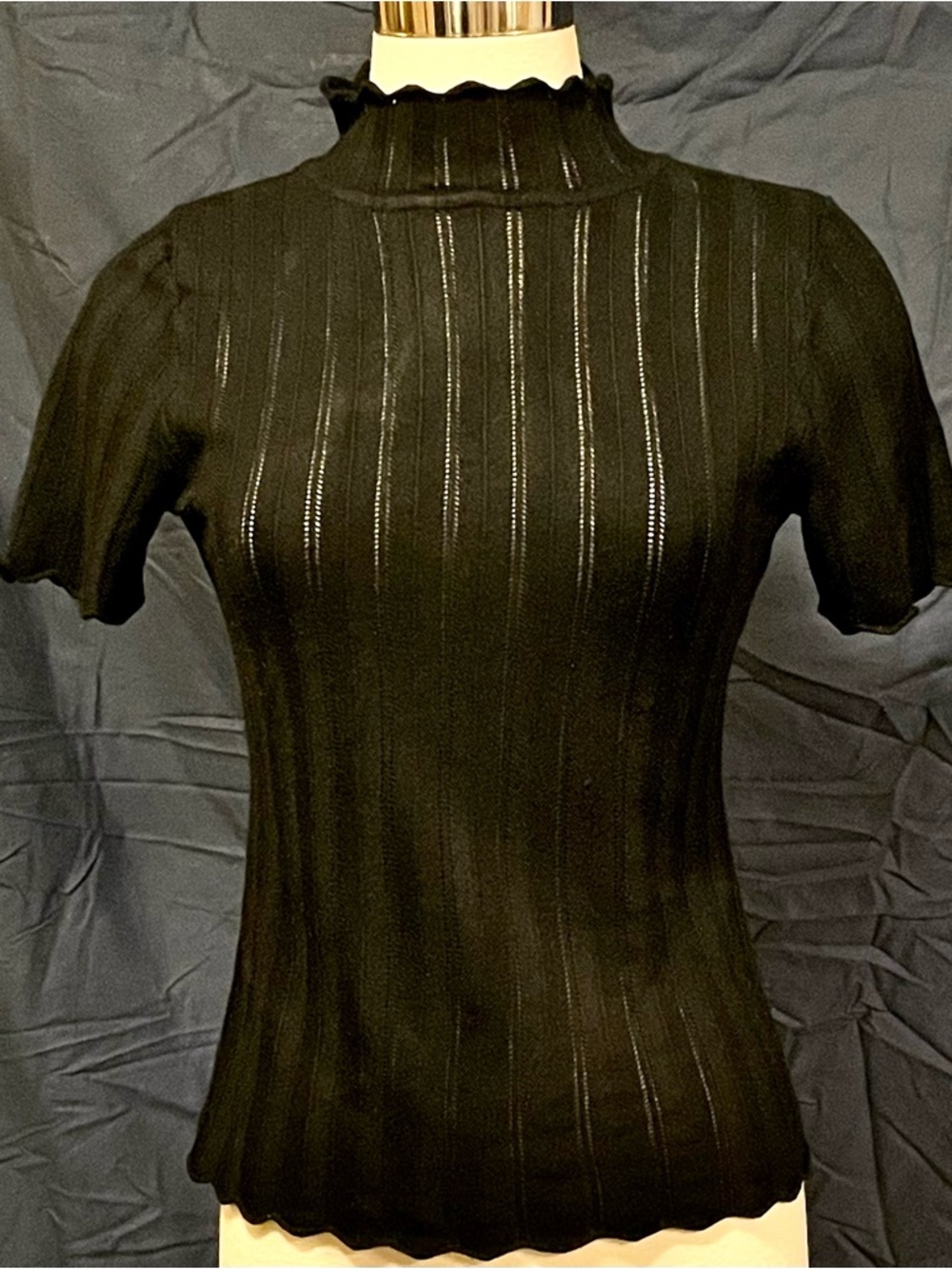 YUKA Black Ribbed Mock Neck Short Sleeve Tee